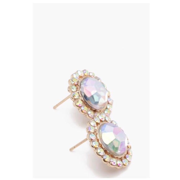 BOOHOO Holographic Diamante Edge Stone Earrings - Picture 2 of 2